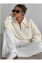 Women's Polo Collar Zippered Bow Printed Oversize Sweatshirt - 4