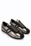 Leao Women's Black Silver Shiny Patent Leather Black Striped Low Sole Lace-Up Casual Sports Sneaker Shoes - 6