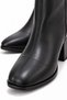 Flat-Toe Stretchy Heeled Boots Black Leather - 3