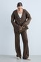 Women's Knitwear Set V-Neck Buttoned Cardigan and Wide-Leg Trousers Ribbed Knit Two-Piece Set - Mink - 4