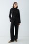 Women's Shirt Collar Lace-Up Waist Detail Wide Leg Two-Piece Set - Black - 2