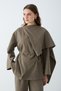 Women's Crew Neck Lace-Up Asymmetrical Tunic and Wide-Leg Pants Two-Piece Set - Khaki - 4