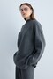 Women's Knitwear Set High Neck Long Sleeve Relaxed Fit Sweater and Wide Leg Pants Two-Piece Set - Anthracite - 3