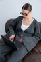 Women's Knitwear Set V-Neck Buttoned Cardigan and Wide-Leg Trousers Ribbed Knit Two-Piece Set - Anthracite - 4