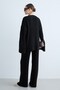 Women's Knitwear Set V-Neck Buttoned Cardigan and Wide-Leg Trousers Ribbed Knit Two-Piece Set -Black - 7