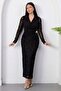 Double-Breasted Collar Buckle Glittery Long Sleeve Dress Grs4169 - 6