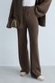 Women's Knitwear Set V-Neck Buttoned Cardigan and Wide-Leg Trousers Ribbed Knit Two-Piece Set - Mink - 7