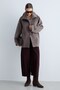 Women's Zippered Stand Collar Oversize Coat with Wide Sleeves and Pocket Detail Short Coat -Mocca