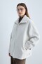 Women's Zippered High Collar Oversize Coat with Wide Sleeves and Pocket Detail Short Coat -Stone - 3