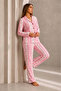 Women's Front Buttoned Long Sleeve Bottom Top Pink Pajama Set - 6