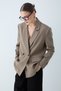Women's Double-Breasted Collar Blazer Jacket with Double Button Pocket Flap Detail - Khaki - 2