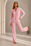 Women's Front Buttoned Long Sleeve Bottom Top Pink Pajama Set - 5