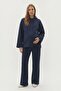Avelia Pregnant and Maternity Hooded Wide Sleeve Sweatshirt Ribbed Stitched Drawstring Waist Tracksuit Set - 2