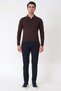 Slim Fit Stretchy Cotton Zippered Polo Collar Brown Knitwear Tr 902 - 2