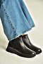 Z555560803 Black Genuine Leather Women's Boots with Rubber Detail - 2