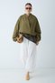 Women's Bomber Jacket with Stand Collar, Zipper Closure, and Elastic Sleeve Detail - Oil Green - 3