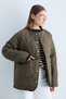 Women's Quilted Stand Collar Long Sleeve Casual Coat with Snap Pockets - Khaki - 5