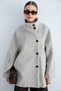 Women's Stand Collar Buttoned Oversize Coat Wide Sleeves Pocket Detailed Short Winter Coat - Mink - 7