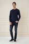 Slim Fit Ribbed Plain Navy Blue Wool Crew Neck Knitwear Sweater Tr 900 - 2
