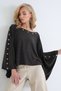 Women's brown bird-eye knit poncho blouse with boat neck - alc-x15862 - 4