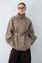 Women's Stand Collar Belted Short Trench Coat with Tie and Pocket Detail - Mink - 4