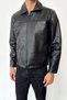 Men's Shirt Collar Double Pocket Zippered Leather Jacket Black - 2410 - 2