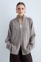Women's Knitwear High Collar Zippered Oversize Cardigan Raglan Sleeve Knitted Jacket - Mink - 3