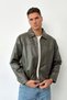 Men's Shirt Collar Double Pocket Zippered Leather Jacket Khaki - 2410 - 4