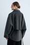 Women's Stand Collar Zippered Oversize Short Jacket with Wide Sleeves and Pocket Detail, Relaxed Fit - Anthracite - 8