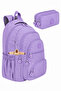 Set of 2 Luxury Crinkle Fabric High School and Middle School Backpack + Pencil Case, with Monkey Keychain Gift