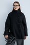 Women's Stand Collar Buttoned Oversize Coat Wide Sleeves Pocket Detailed Short Winter Coat -Black - 7