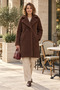 Women's Double-Breasted Lined Buttoned Brown Plush Coat