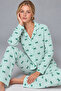 Women's Ribbon Patterned Loose Green Pajama Set 4799 - 5