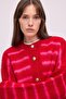 Gold Buttoned Striped Textured Knitted Cardigan - 2