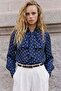 Polka Dot Patterned Scarf Shirt - Navy Blue