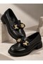 Beety Women's Black Gold Thick Sole Loafer Shoes with Teddy Bear Accessories