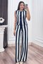 Women's Winter Navy Striped Knitwear Vest Pants Set 20327