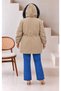 Women's Plus Size Hooded Fur Inside and Snap Detailed Front Winter Thick Coat 25061 - 7