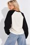 Women's Black and White Oversize Raglan Sleeve Cotton Sweatshirt - 5