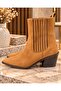 Women's Tan Suede Chelsea Boots with Elastic on Both Sides - 3