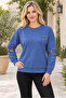 Women's Crew Neck Long Sleeve Drop Shoulder Leaf Pattern Motif Soft Textured Comfortable Fit Elegant Casual Blue Sweater