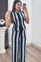 Women's Winter Blue Striped Knitwear Vest Pants Set 20327 - 2