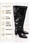 Miressa Women's Black Wrinkled Semi-Lacquer Leather Pointed Toe Wide Calf 6 cm Thick Heeled Long Boots - 4