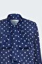 Polka Dot Patterned Scarf Shirt - Navy Blue - 3