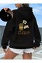 Women's Capuche and Coffee Color Back and Front Printed Premium Hooded 2 Thread Count Oversize Sweatshirt