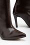 Zri̇nx-2004 Premium Coffee Wrinkled Patent Leather Pointed Toe Thin Heeled Women's Boots 9.5 cm - 6
