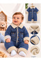 Baby Boy Welsoft Jumpsuit with Fur Collar, Pocket and Buttons, Winter Warm Baby Jumpsuit - 3