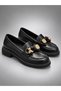 Beety Women's Black Gold Thick Sole Loafer Shoes with Teddy Bear Accessories - 2