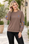 Women's Crew Neck Long Sleeve Off Shoulder Leaf Pattern Motif Soft Textured Comfortable Fit Elegant Casual Light Brown Sweater - 6