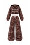 Women's Coffee Hooded Crop Sweat Tracksuit Set